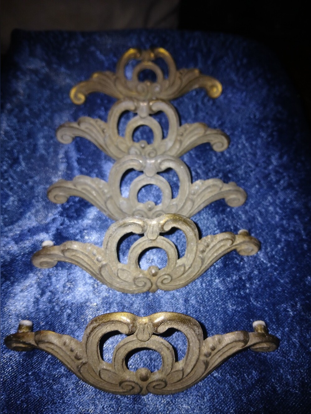 5 Vintage Art Deco Brass Drawer Pulls Handles k-6749